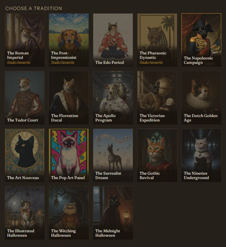 The tradition picker, all 18 traditions, with the Napoleonic Campaign chosen.